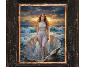 Aphrodite Kunstdruck | Geburt der Venus Wunderliche Goth Göttin der Liebe Wandkunst | Esoterisches Geschenk Göttliche Weiblichkeit | Semi-Glossy Poster