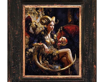 Sukkubus Teufelin Art Print - Dämonenkönigin Lilith Pagan Poster | Dark Academia Unterwelt Göttin Wanddekoration | El Padre Kunst