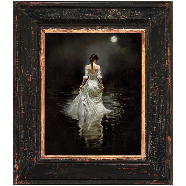 Woman In White Print. Woman Lake Print. Original Art Print. Oil Painting Print. Moody Victorian Art Print. Gothic Wall Art. Unframed