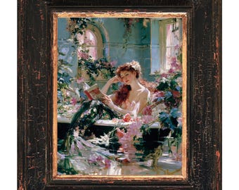 Meerjungfrau lesend Bad Kunstdruck | Wunderliche gemütliche Badezimmer Dekor | Romantisches Fantasy Poster | Handgemachtes Geschenk für Sie
