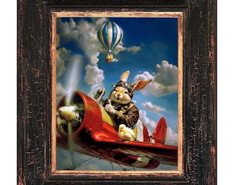Pilot Hase Vintage Osterposter — Skurriles Kinderzimmer Geschenk für Kinder