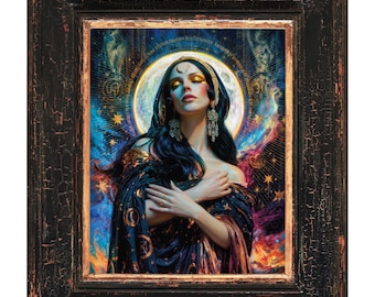 Nyx Göttin Art Print, Griechische Göttin der Nacht Poster, Gothic Wanddekor, Dark Academia Wandkunst, Witchy Ästhetik, Dunkle Mythologie Dekor