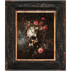 Pintura de calavera floral gótica - Impresión artística. Póster de papel mate premium. Sin marco.