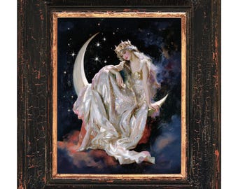 Selene Mondgöttin Kunstdruck | Dark Gothic Gothic Griechische Mythologie Poster | Premium Semi-Glossy Papier | Einzigartiges Wandkunst Geschenk
