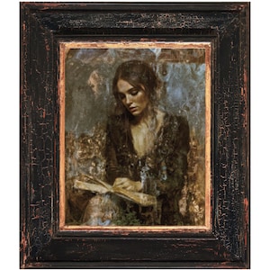 Stampa artistica "Ragazza che legge" - Arte murale libresca - Decorazione Dark Academia - Stampa biblioteca su carta semilucida premium