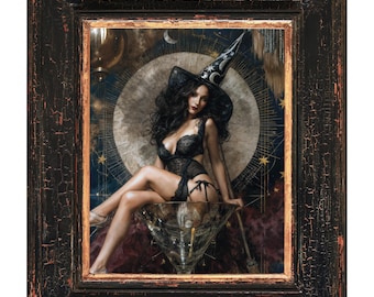 Gothic Hexe Pin Up Poster, Retro Halloween Wandkunst, Gruseliger Vintage Stil Druck, Horror Dekor, Geschenk für Halloween Liebhaber, Gothic Zuhause