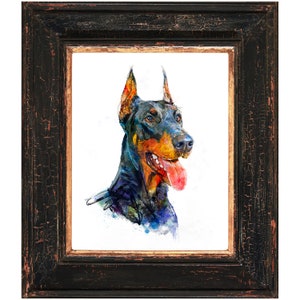 Doberman Art Print: Mixed Media Dog Painting (Unframed)
