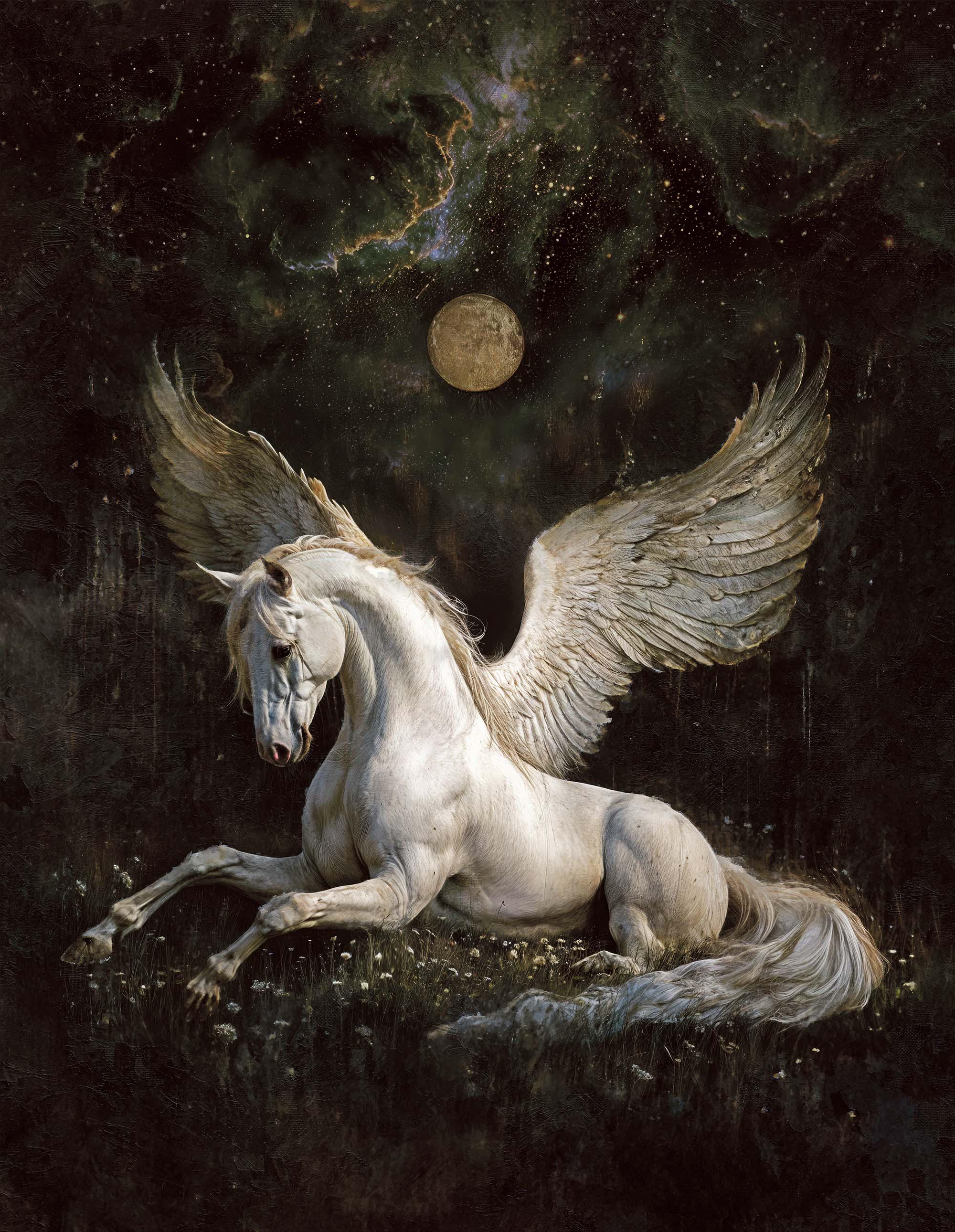 Vintage Style Pegasus Painting Art - Mystic White Winged Horse Poster ...