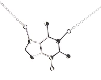 Necklace necklace molecule caffeine coffee chemistry structure modern stainless steel high gloss, silver