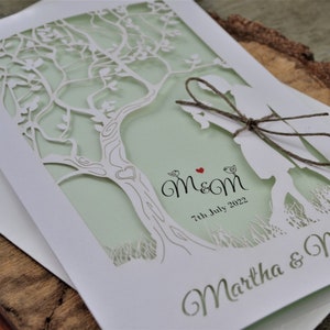 Wedding invitation, Tree laser cut wedding invitations with envelopes, white invitation, rustic invitation, vintage invitation, mint invite image 2