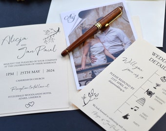 Pocketfold Wedding Invitation Set, Elegant Modern Pocket Invite Set With Picture RSVP and info card