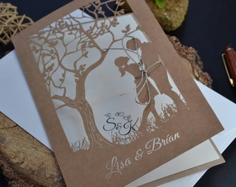 Wedding invitation, Laser cut tree wedding invitation with envelope, rustic wedding invitation , handmade wedding invitation