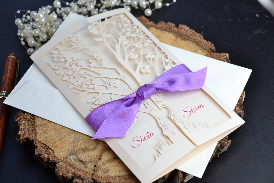 Wedding Invitation, Laser Cut Wedding Invitation, Tree Invitation, Tree