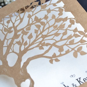 Faire-part de mariage rustique découpé au laser, faire-part fait main avec enveloppes, faire-part de mariage arbre brun écologique avec enveloppes image 2