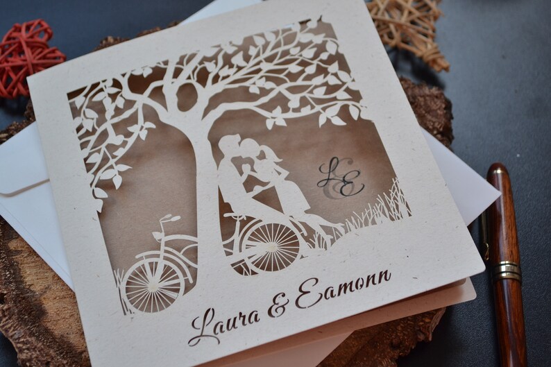 Sample of laser cut invitations with envelopes, handmade wedding invitations with envelopes, tree wedding invitations with envelopes image 2