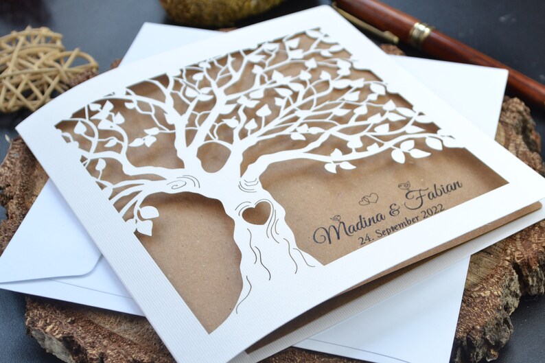 Laser Cut Wedding Invitations With Envelopes White Tree Etsy
