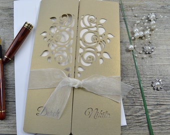 Laser cut wedding invitation with envelope, handmade wedding invitation with envelope, elegant wedding invitation wit envelope