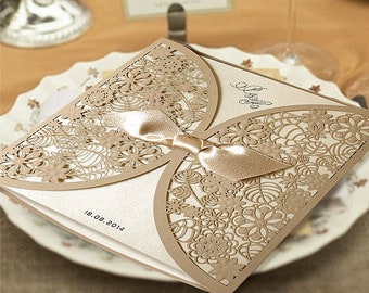 Laser cut wedding invitations with envelopes, handmade wedding invitations with envelopes, elegant wedding invitations with envelopes