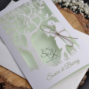 Wedding invitation, Tree laser cut wedding invitations with envelopes, white invitation, rustic invitation, vintage invitation, mint invite image 4