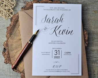 Wedding invitation, elegant wedding invitation, flat wedding invitation