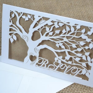 Wedding invitation, Tree laser cut wedding invitations with envelopes, white invitation, rustic invitation, vintage invitation, mint invite image 10