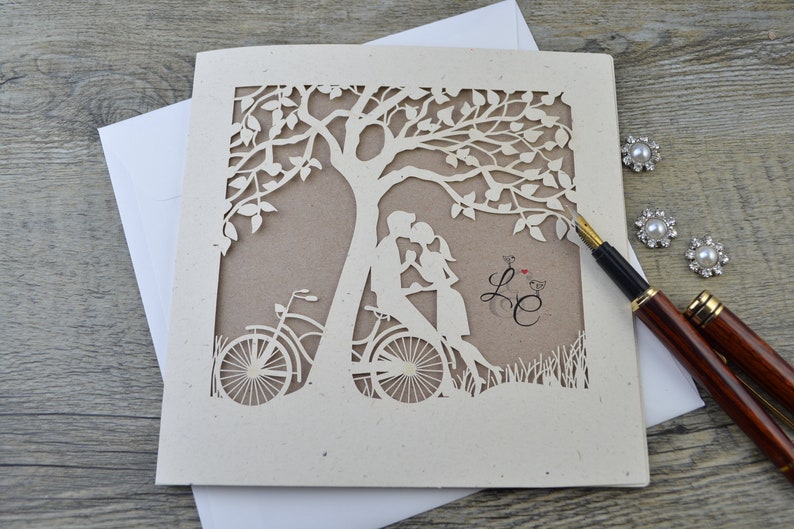 Sample of laser cut invitations with envelopes, handmade wedding invitations with envelopes, tree wedding invitations with envelopes image 3