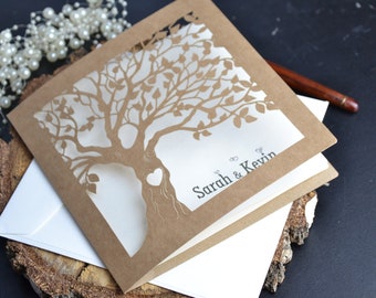 Faire-part de mariage rustique découpé au laser, faire-part fait main avec enveloppes, faire-part de mariage arbre brun écologique avec enveloppes