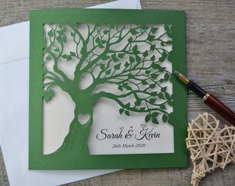 Green wedding invitation, rustic wedding invitation , handmade wedding invitation, floral wedding invitations with envelopes,