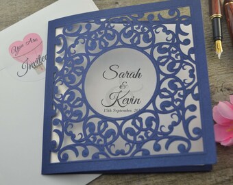 Laser cut wedding invitations with envelopes , handmade wedding invitations with envelopes, navy wedding invitations with envelopes