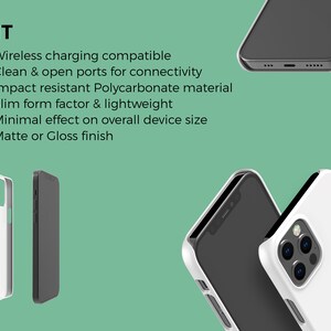 Puede incluir: Se muestran dos fundas para tel&eacute;fono, una blanca y una negra. Las fundas est&aacute;n dise&ntilde;adas para adaptarse a un tel&eacute;fono inteligente. La funda blanca tiene un recorte para la c&aacute;mara y la funda negra tiene un recorte para el puerto de carga. El texto "FIT" se muestra en la parte superior de la imagen, seguido de una lista de caracter&iacute;sticas: "Compatible con carga inal&aacute;mbrica", "Puertos limpios y abiertos para la conectividad", "Material de policarbonato resistente a los impactos", "Factor de forma delgado y ligero", "Efecto m&iacute;nimo en el tama&ntilde;o general del dispositivo", "Acabado mate o brillante".