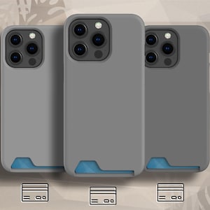 Effen grijze KAARTHOUDER Telefoonhoesje voor iPhone 16 Pro Max, iPhone 15 Pro, iPhone 14, iPhone 13 Pro Max, Samsung Galaxy S22 Ultra, S21 Plus