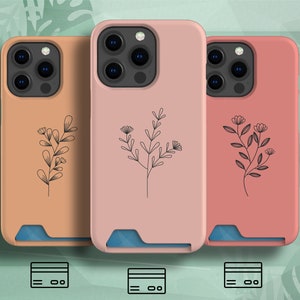 Minimalist Flower CARD HOLDER Phone Case fit for iPhone 13 Pro Max, iPhone 13 Pro, iPhone 13, Samsung Galaxy S22 Ultra, Samsung S21