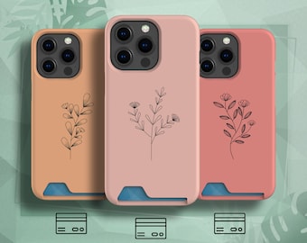 Minimalist Flower CARD HOLDER Phone Case fit for iPhone 13 Pro Max, iPhone 13 Pro, iPhone 13, Samsung Galaxy S22 Ultra, Samsung S21