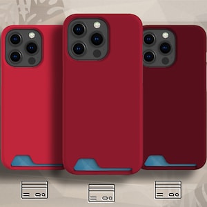 Capa de celular com porta-cartões em tons de vermelho, ideal para iPhone 15 Pro, iPhone 14 Pro Max, iPhone 13, Samsung Galaxy S23 Ultra e Samsung S22 Plus