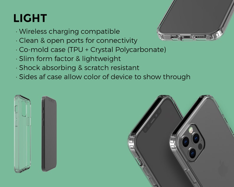 Puede incluir: Una funda transparente para tel&eacute;fono con un tel&eacute;fono negro en su interior. La funda est&aacute; dise&ntilde;ada para mostrar el color del tel&eacute;fono a trav&eacute;s de los lados. La funda es compatible con la carga inal&aacute;mbrica y tiene puertos abiertos para la conectividad. La funda est&aacute; hecha de TPU y policarbonato transparente.