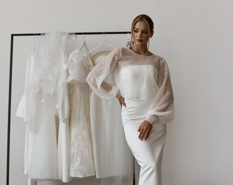 Satin dress with detachable blouse | Elegant wedding set | Blouse with crystals | Two pieces wedding set | Bridal set | Civil wedding dress