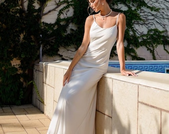 Silk strappy dress | Open back dress | Ivory wedding dress | Simple wedding dress | Maxi wedding dress | White silk dress | Summer dress