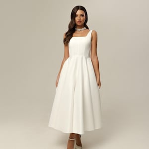 Fluffy Midi Wedding Dress: Elegant Tea Length Civil Ceremony Dress