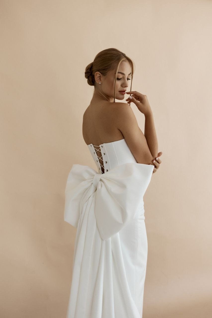 big bow bridesmaid dresses Trending Pink Strapless Hi-Lo Bridesmaid Dresses with Chic Bow Back,GDC1002 main image 1