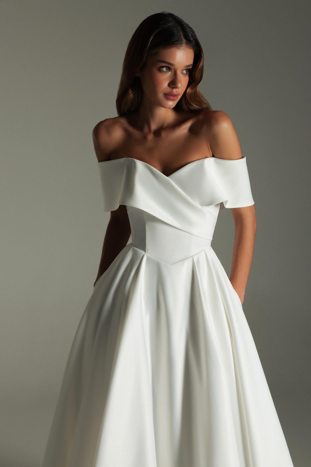 Off Shoulder Satin Wedding Dress: A-line Ball Gown With Lace-up Back - Etsy