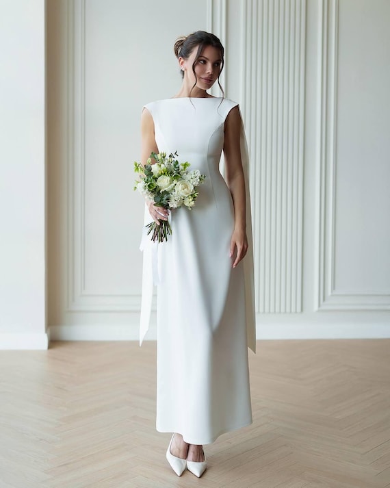 ivory dress with neck scarf High-Neck Wedding Scarf: Open Back Bridal Gown sale-collection