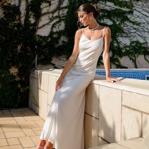 Simple Wedding Dress | Second wedding dress | Straps wedding dress | Open back white dress | Silk wedding dress | Maxi wedding dress