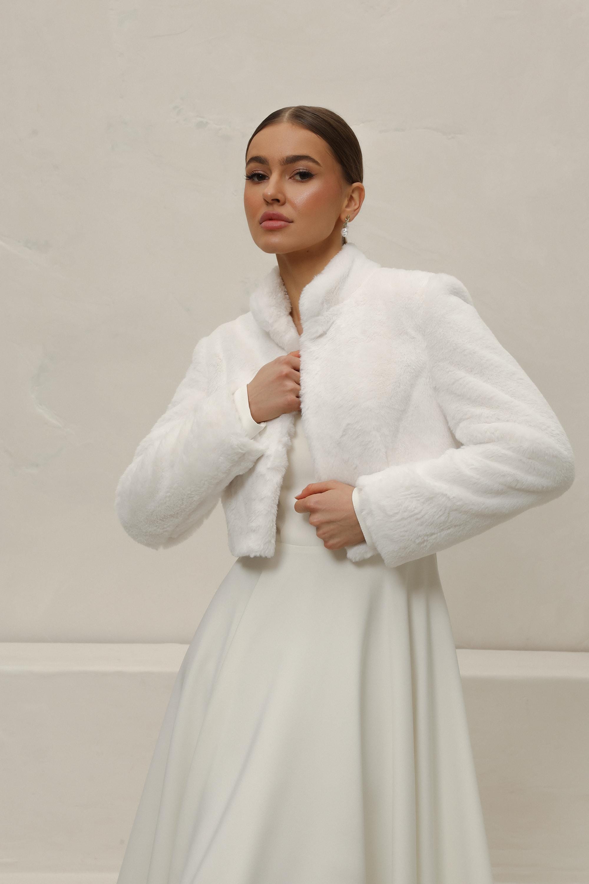 Ivory Faux Fur Bridal Jacket: Elegant Wedding Bolero Shrug Ivory Faux Fur Bridal Jacket: Elegant Wedding Bolero Shrug