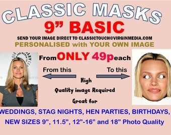 12 Personalised Face Masks KIT- Eyes Cut Out, KIT- Fully Cut Out, Ready to Wear