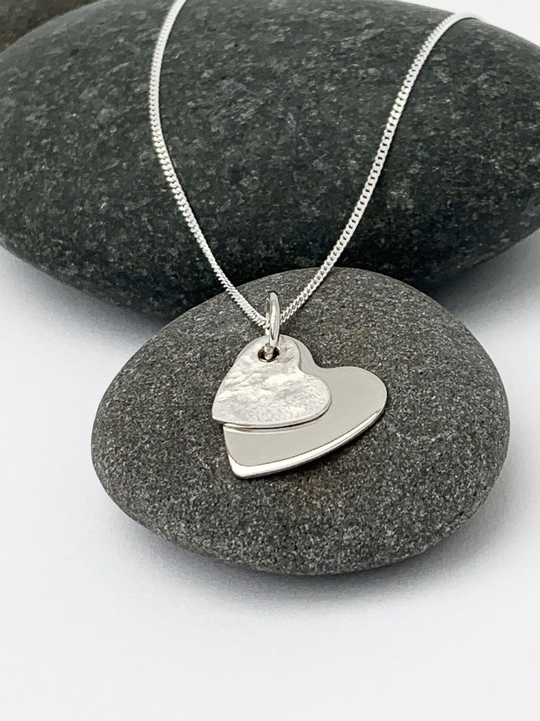 Collier Cœur Double Rose En Argent Sterling 925 - Cadeau Saint-Valentin Pour Elle, Maman Ou Épouse - Longueur 45+5cm