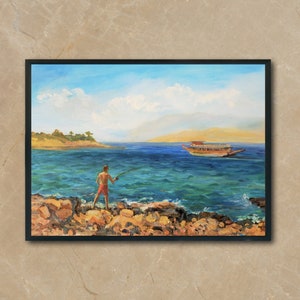 Original oil painting, Gift to a fisherman, Beach Wall Art, Landscape Wall Art, Marine Art, Plein Air , Painting from nature