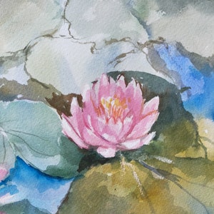 Näckrosor original akvarellmålning Blommig väggkonst Present till tjejer Sovrumsväggdekor Botanisk linjeväggkonst Blommig originalkonst Lilja bild 8