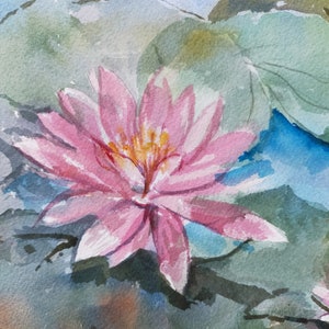 Näckrosor original akvarellmålning Blommig väggkonst Present till tjejer Sovrumsväggdekor Botanisk linjeväggkonst Blommig originalkonst Lilja bild 7