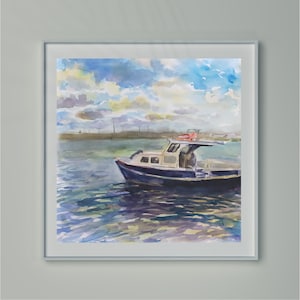 A boat on the seashore download a digital file, Clouds in the sea with a reflection in the water download an instant file, A fishing boat