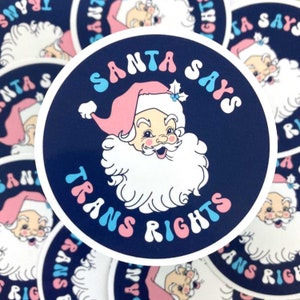 Autocollant en vinyle pour les droits des personnes transsexuelles du Père Noël | Fierté transgenre | Cadeaux de Noël homosexuels